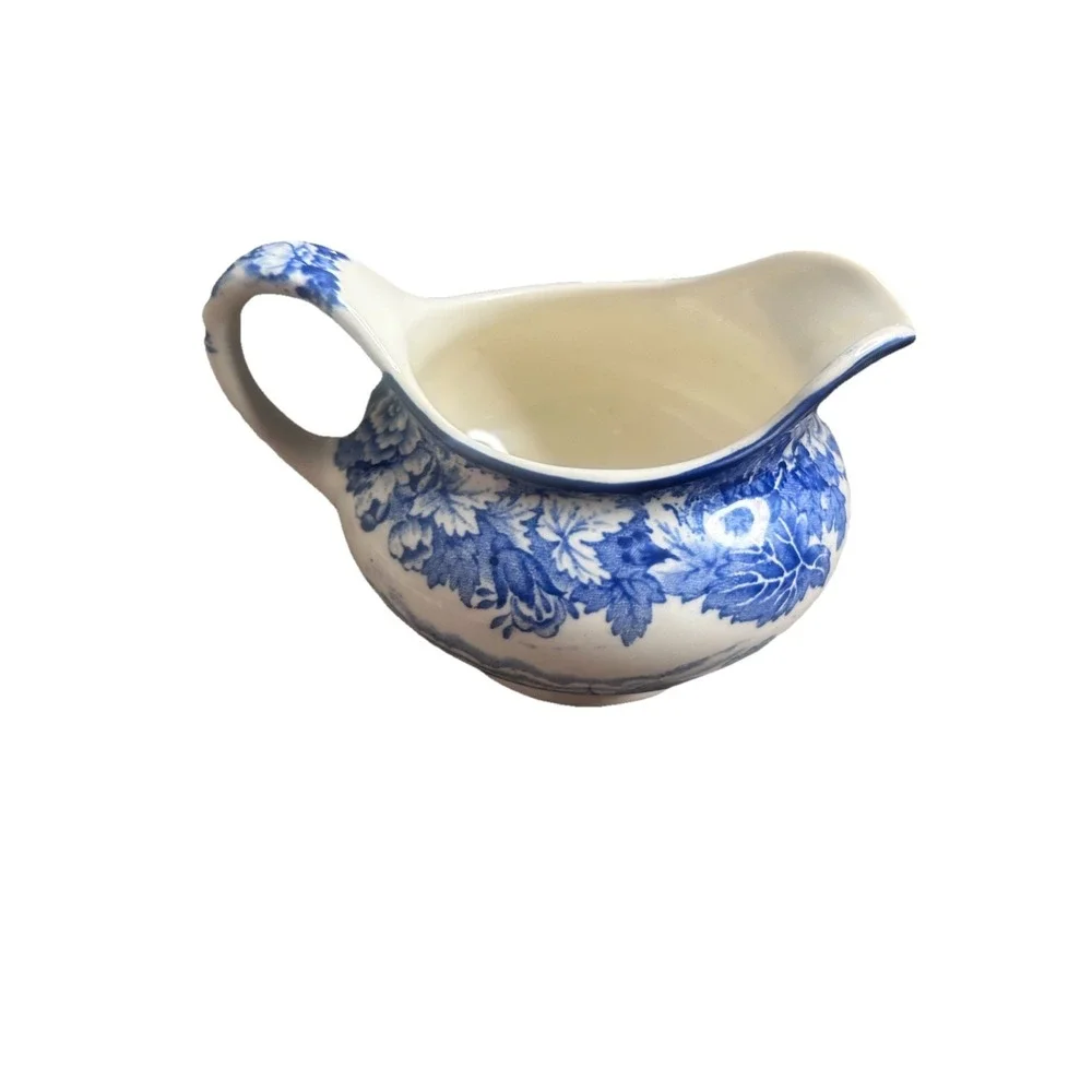 Vintage Enoch Woods English Scenery Blue White Sugar Bowl & Creamer Set